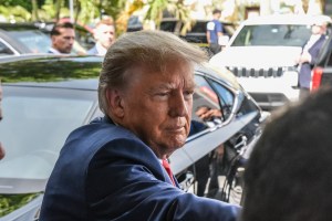 Former U.S. President Donald Trump visits the Versailles restaurant in the Little Havana neighborhood after being arraigned at the Wilkie D. Ferguson Jr. United States Federal Courthouse on June 13, 2023 in Miami, Florida.