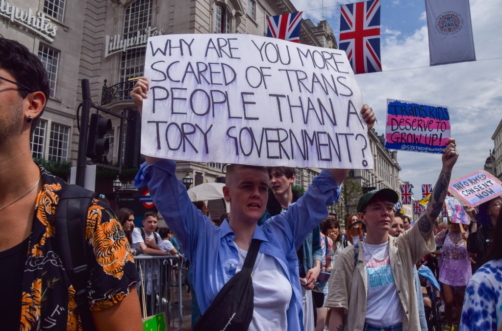 ​A protester during Trans Pride 2023 in London​